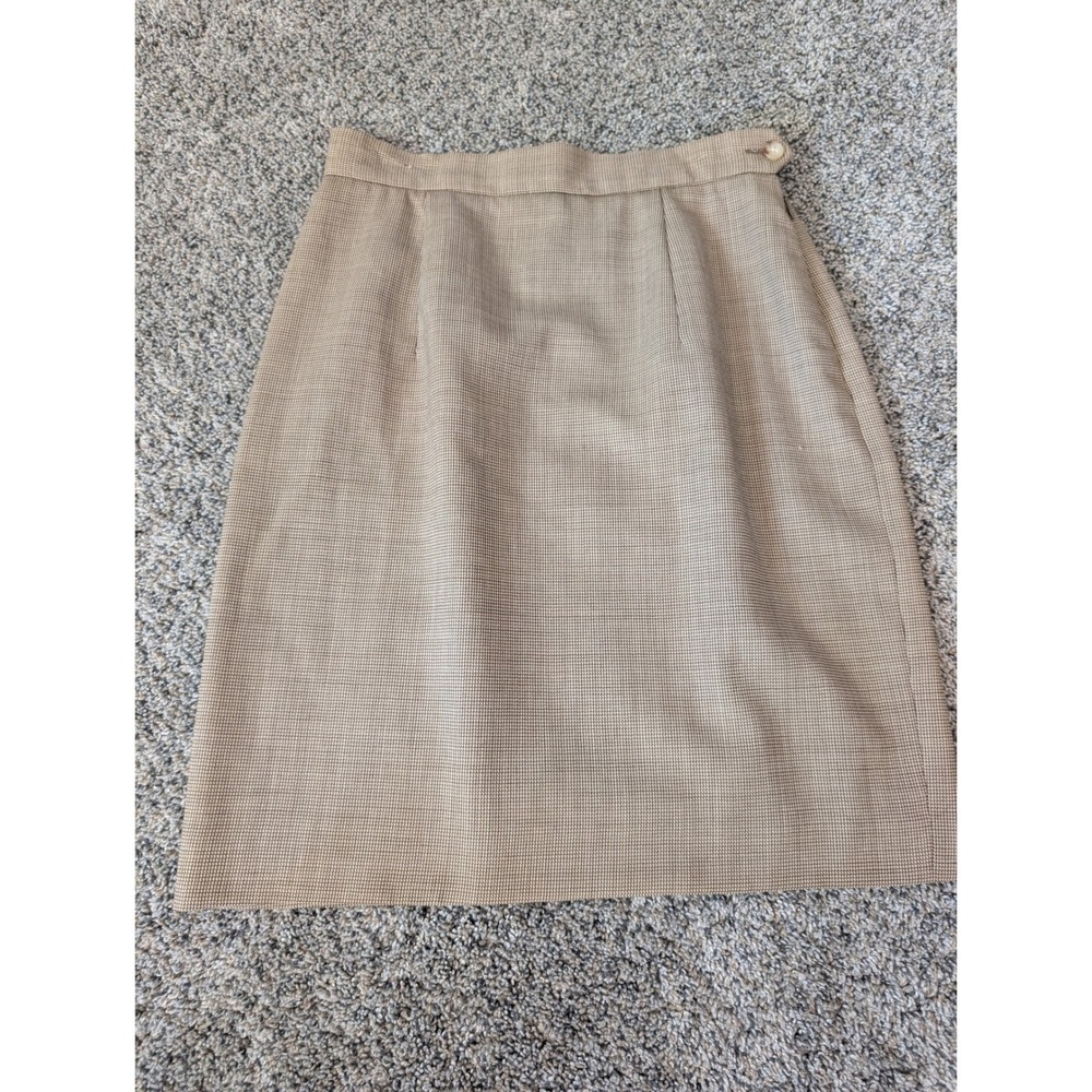 Ralph Lauren Purple Label‎ Tan Micro Houndstooth Pencil Skirt Size 4 Side Zip